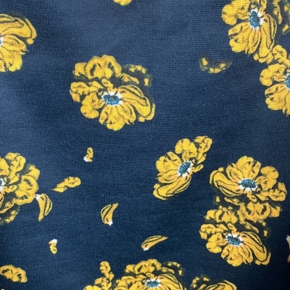 Oak + Fort Navy Blue Yellow Floral Off Shoulder Bell Short Sleeve Dress - Size M - Picture 10 of 10
